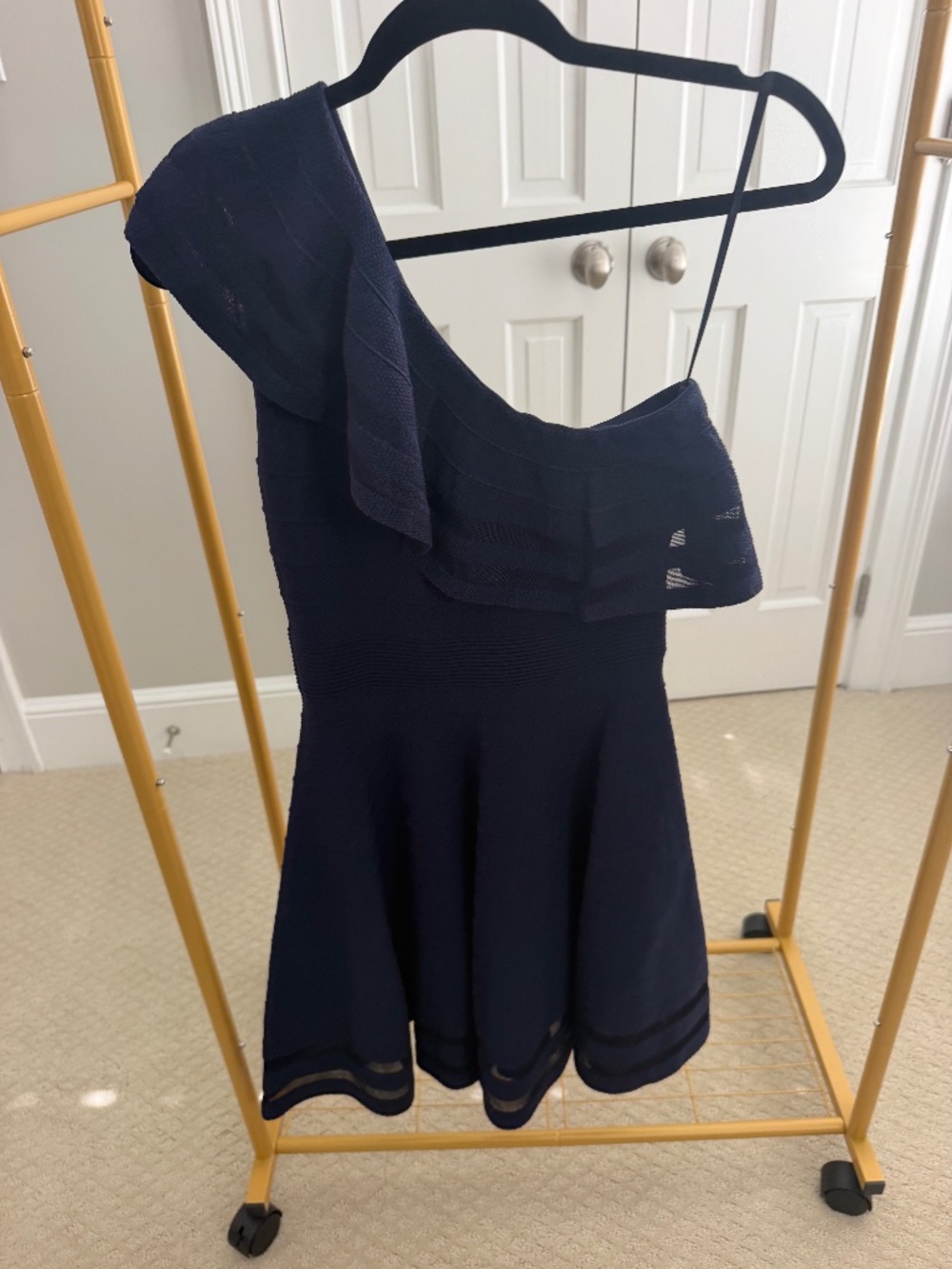Ted Baker Streena Navy One Shoulder Ruffle Knit Skater Dress Size 2